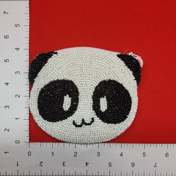 Vintage Coin Purse Panda Bear Beaded Black & White Silk Lined - Picture 6 of 11